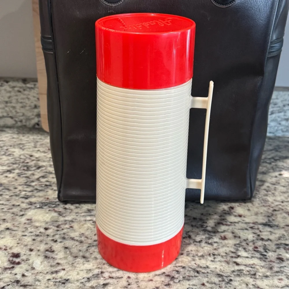 Vintage 70s Thermos & Aladdin Lunch‎ Set – Faux Leather Tote + 2 Bottles + Box